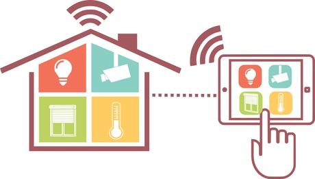 Icônes domotiques et maison connectée.